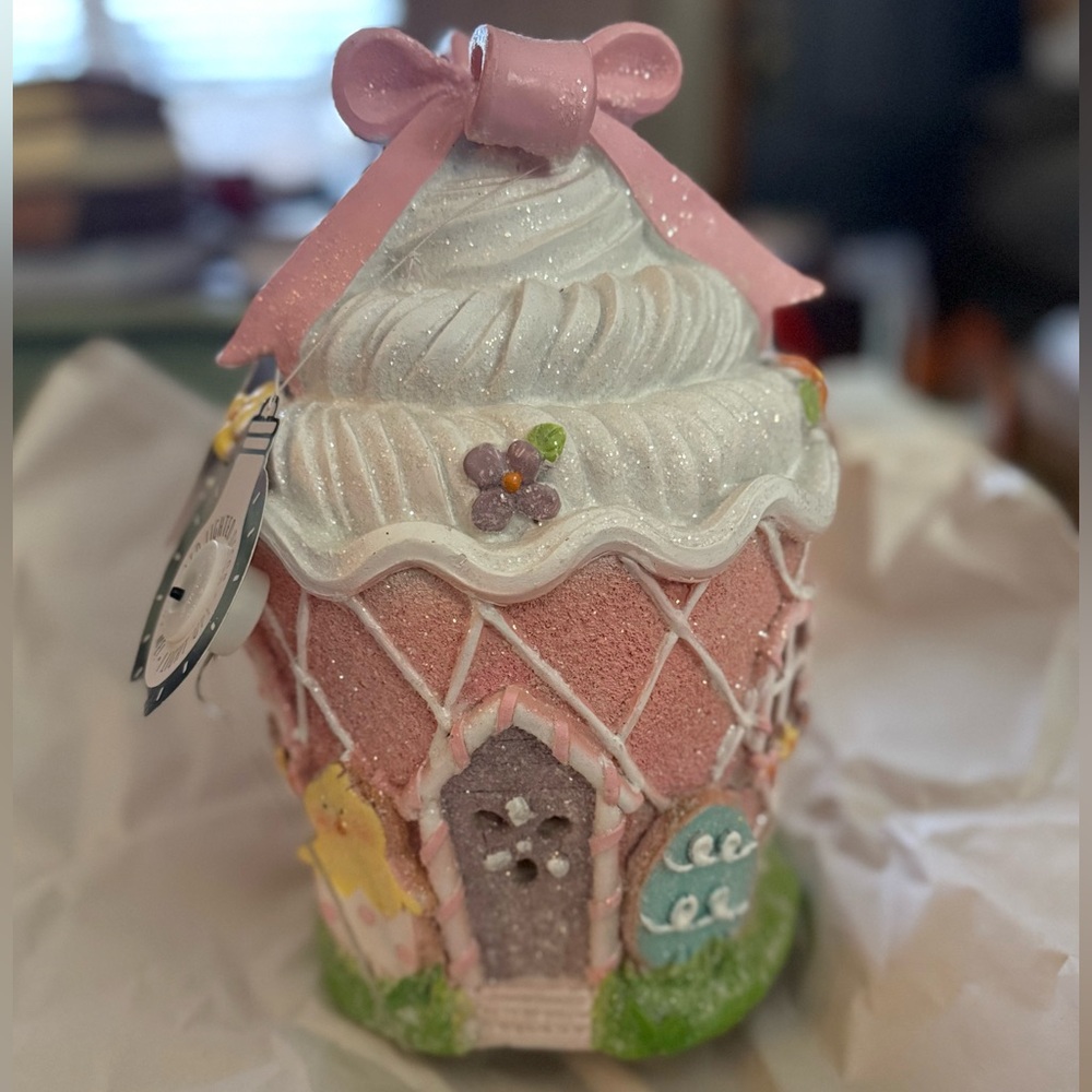 Easter Frosted Cupcake House LED LIGHTS UP Pastel Decor. 12” tall